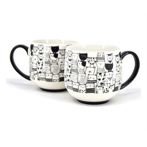 CAT THEME GRAPHIC NOVELTY LARGE ROUND CERAMIC MUG | CATS & FRIENDS | ADORABLE